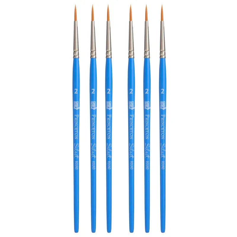 Select Artiste Round Brush, Synthetic Bristles, Short Handle Mixed Media Paintbrush, Jewel Blue, Size 2, Pack of 6