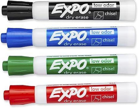 EXPO® Low-Odor Dry Erase Markers, Chisel Tip, Assorted Colors, 4-Count