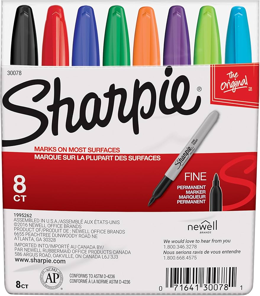 Sharpie Permanent Markers, Fine Point, Classic Colors, 8 Count (Assorted) SAN-30078