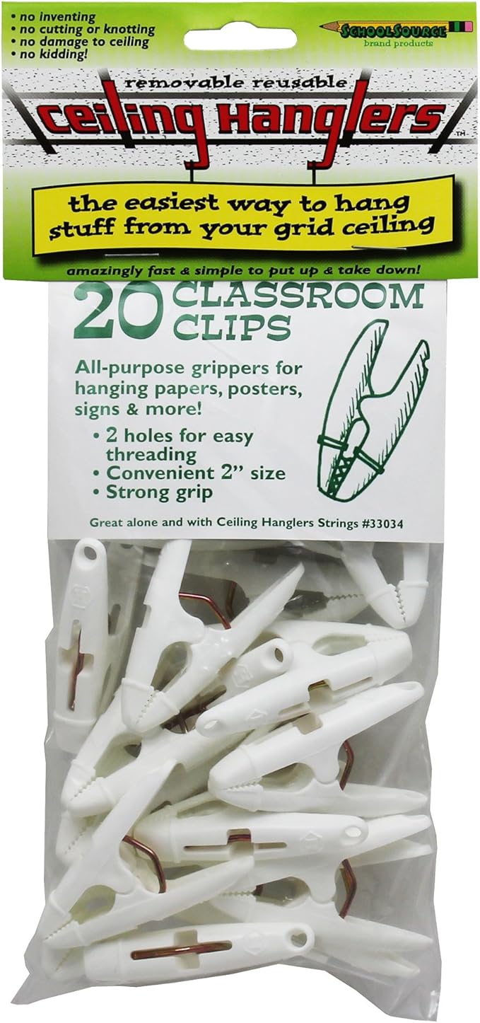 StikkiWorks Grid Ceiling Hanglers Spring Clips, 20/Pack, (STK33036)