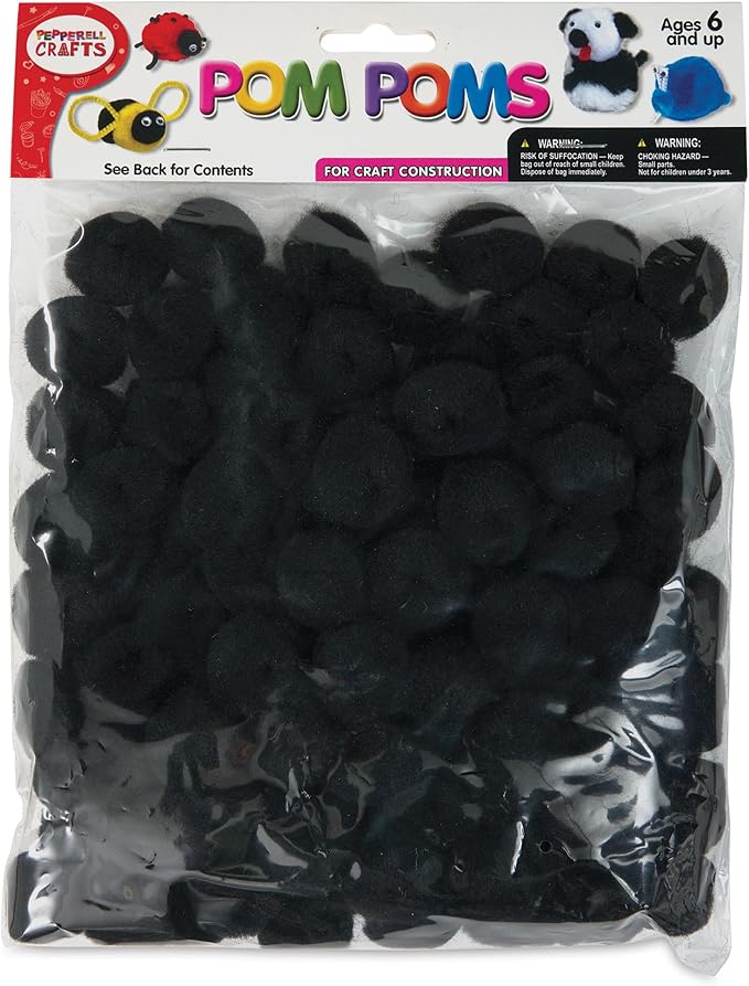 Craft Acrylic Pom Poms - Pkg of 100, 1", Black, (243BK)