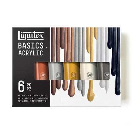 BASICS Acrylic Paint, Metallic & Iridescent Colors, 118 mL Tubes, Set of 6