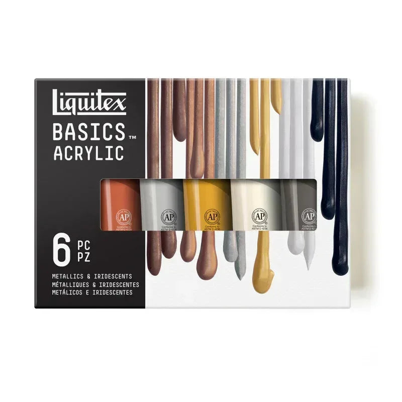 BASICS Acrylic Paint, Metallic & Iridescent Colors, 118 mL Tubes, Set of 6