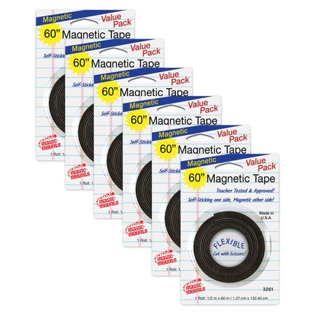 Magnetic Tape, 1/2" x 60" Roll, Pack of 6