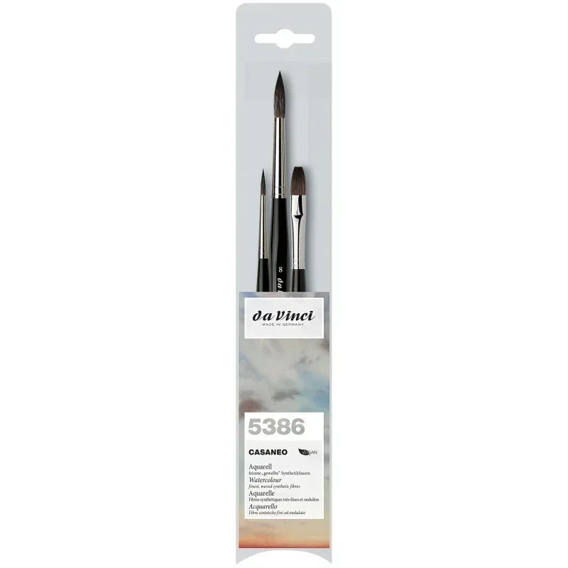 CASANEO Assorted Wash, Extra Soft Synthetic, Watercolor, 3 Brush Set