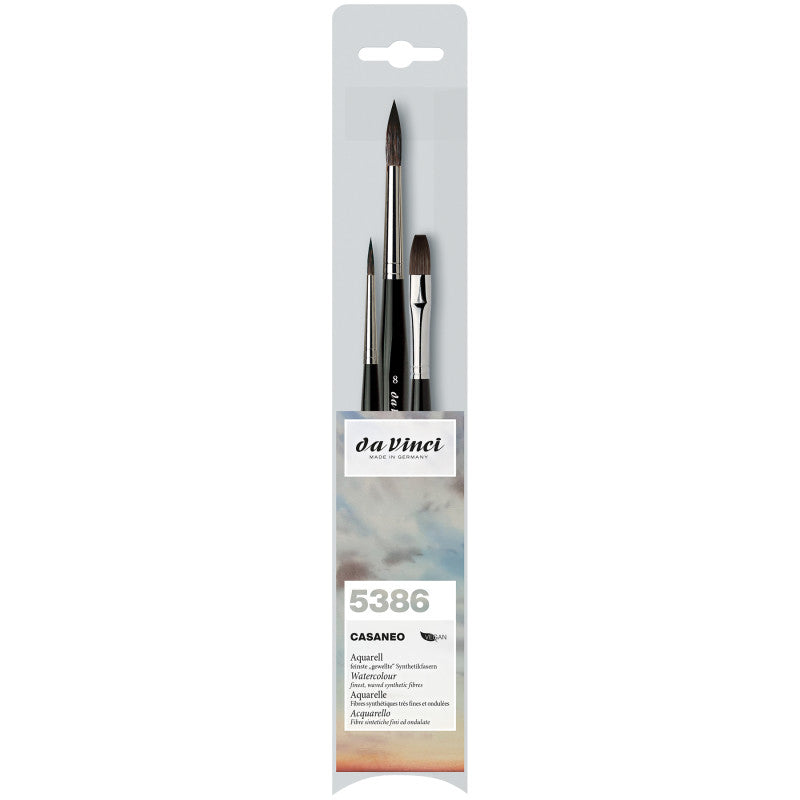 CASANEO Assorted Wash, Extra Soft Synthetic, Watercolor, 3 Brush Set