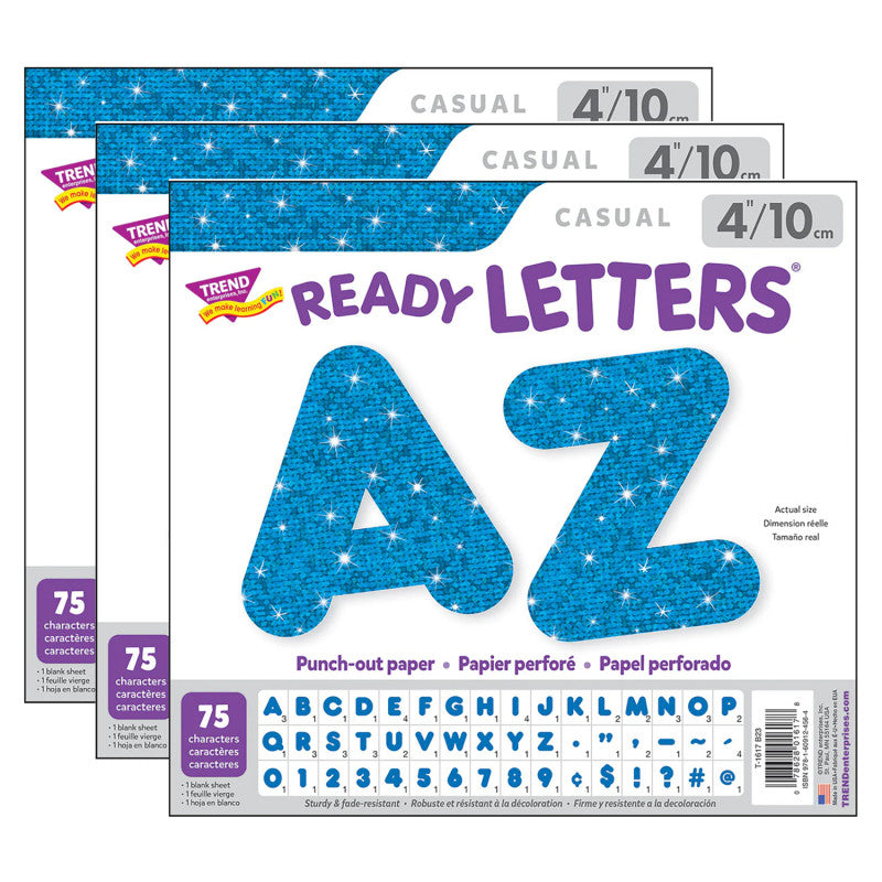 Blue Sparkle 4" Casual Uppercase Ready Letters&reg;, 71 Per Pack, 3 Packs
