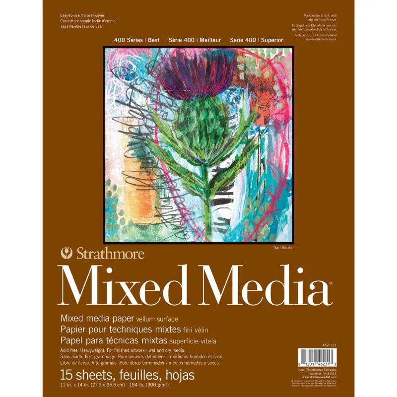400 Series Mixed Media Pad, Glue Binding, 15 Sheet, 11x14 inch, 1 Count
