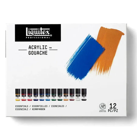 Professional Acrylic Gouache Paint, Essential Colors, 22 mL, Set of 12