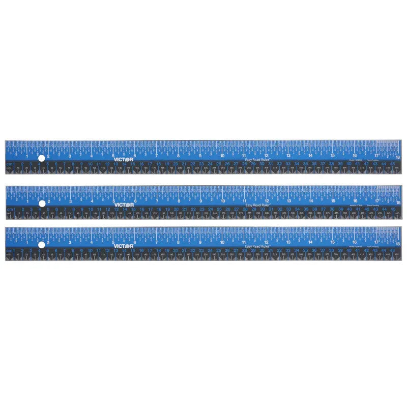 Easy Read&trade; Ruler, Stainless Steel, Blue/Black, 18", Pack of 3