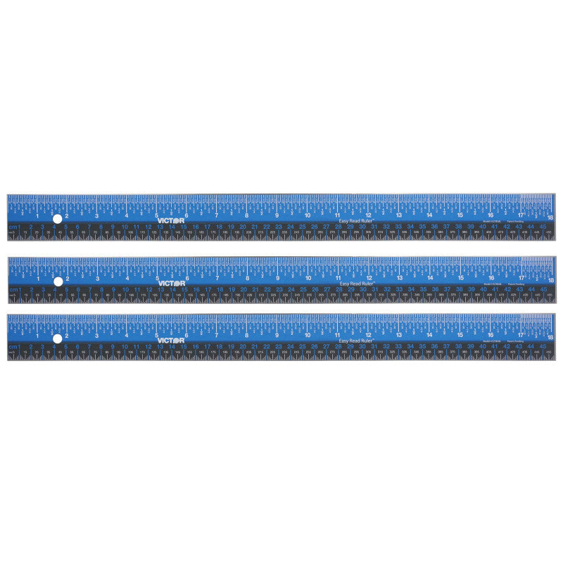 Easy Read&trade; Ruler, Stainless Steel, Blue/Black, 18", Pack of 3