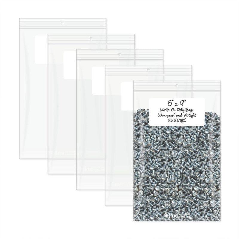 Write-On Poly Zip Bags, Clear, 6" x 9", 1000-Pack