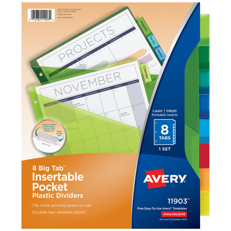 8-Tab Plastic Binder Dividers with Labels, 1 Sets