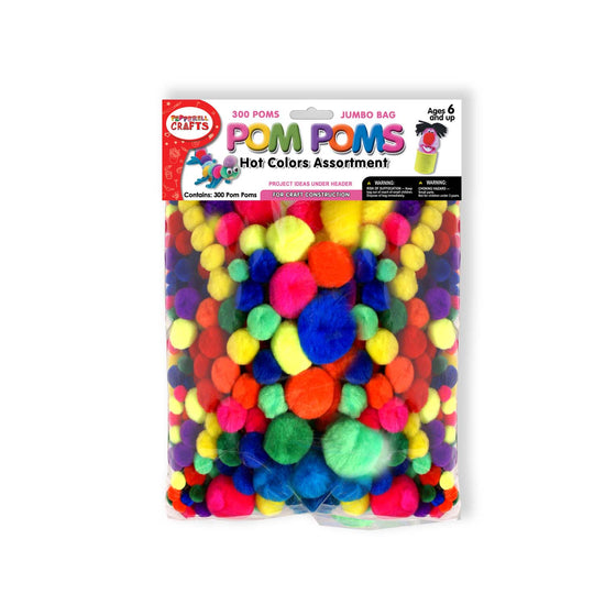 Assorted Sizes Acrylic Craft Bright Colors Pom Poms 300/pack (249AS)
