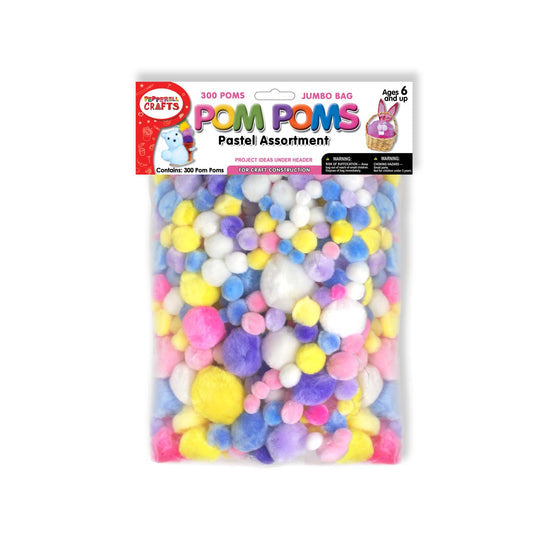 Assorted Sizes Acrylic Craft Pastel Colors Pom Poms 300/pack, (249PA)