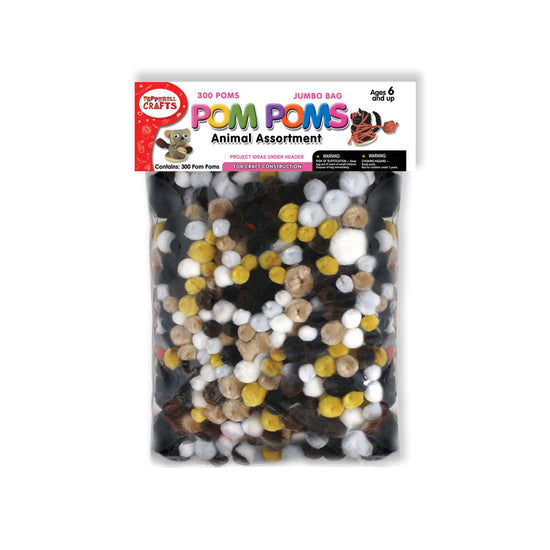 Pom Poms Assorted 300/Pkg-Animal Colors, (249AN)