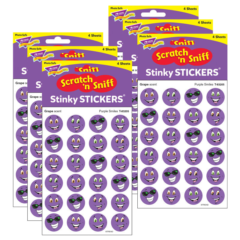 Purple Smiles/Grape Stinky Stickers&reg;, 96 Per Pack, 6 Packs