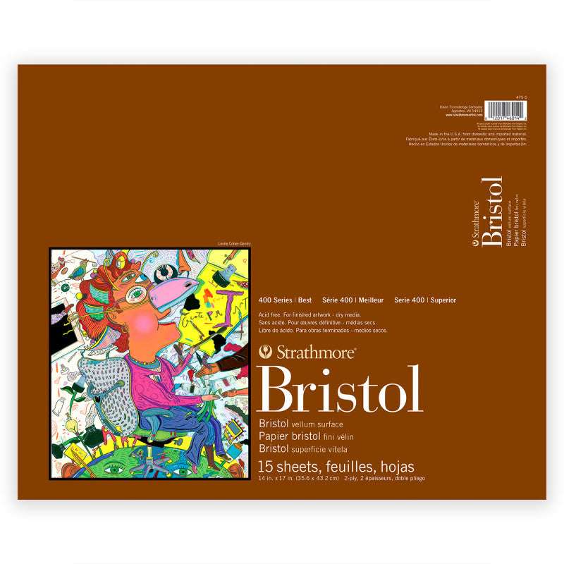 400 Series Bristol Paper Pad, Vellum Finish, 2-Ply, Tape Binding, 15 Sheet, 14x17 inch, 1 Count