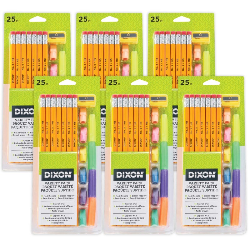 Variety Pack, #2 Pencils, Erasers, Pencil Grips Set, 6 Sets