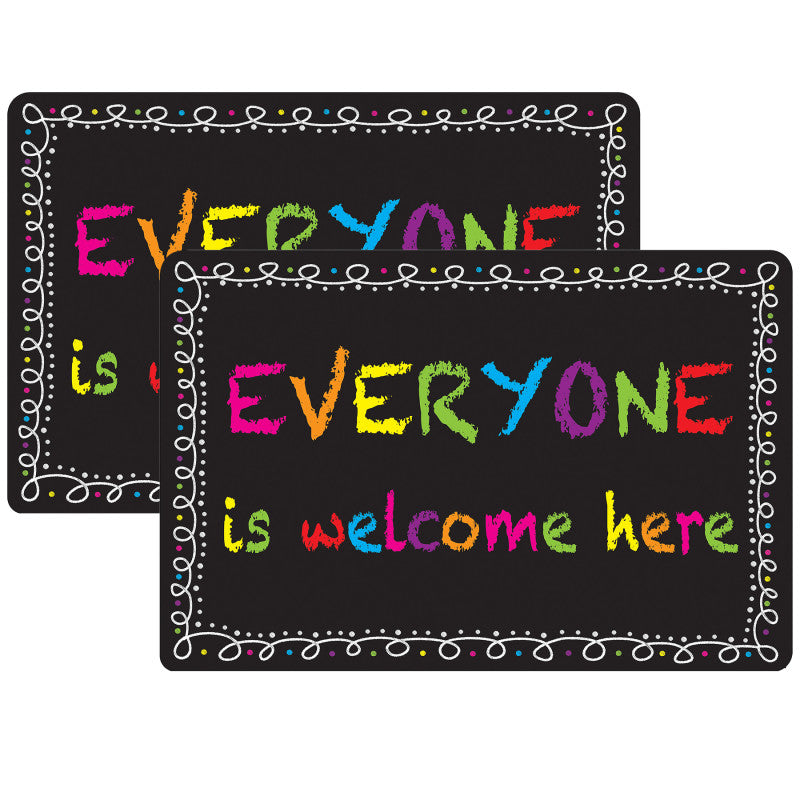 Welcome Mat with Slip Resistant Backing, 15.5" x 23.5", Chalk Loops Everyone Welcome, Pack of 2
