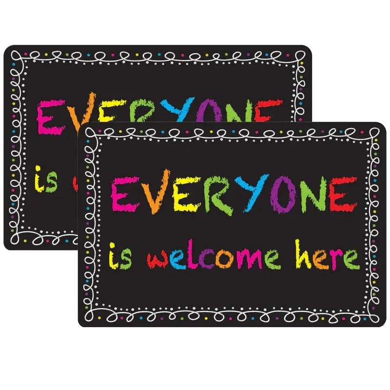 Welcome Mat with Slip Resistant Backing, 15.5" x 23.5", Chalk Loops Everyone Welcome, Pack of 2