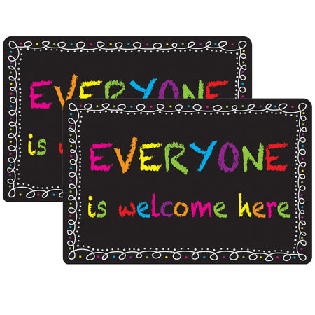 Welcome Mat with Slip Resistant Backing, 15.5" x 23.5", Chalk Loops Everyone Welcome, Pack of 2