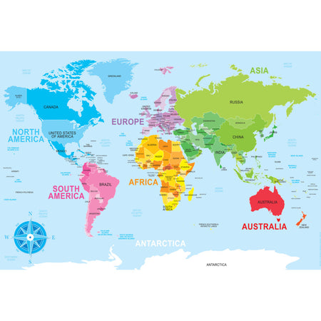 Placemat Studio&trade; Smart Poly&reg; World Map Learning Placemat, 13" x 19", Single Sided, Pack of 10