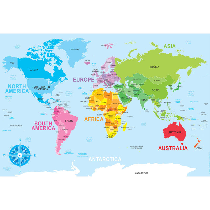 Placemat Studio&trade; Smart Poly&reg; World Map Learning Placemat, 13" x 19", Single Sided, Pack of 10