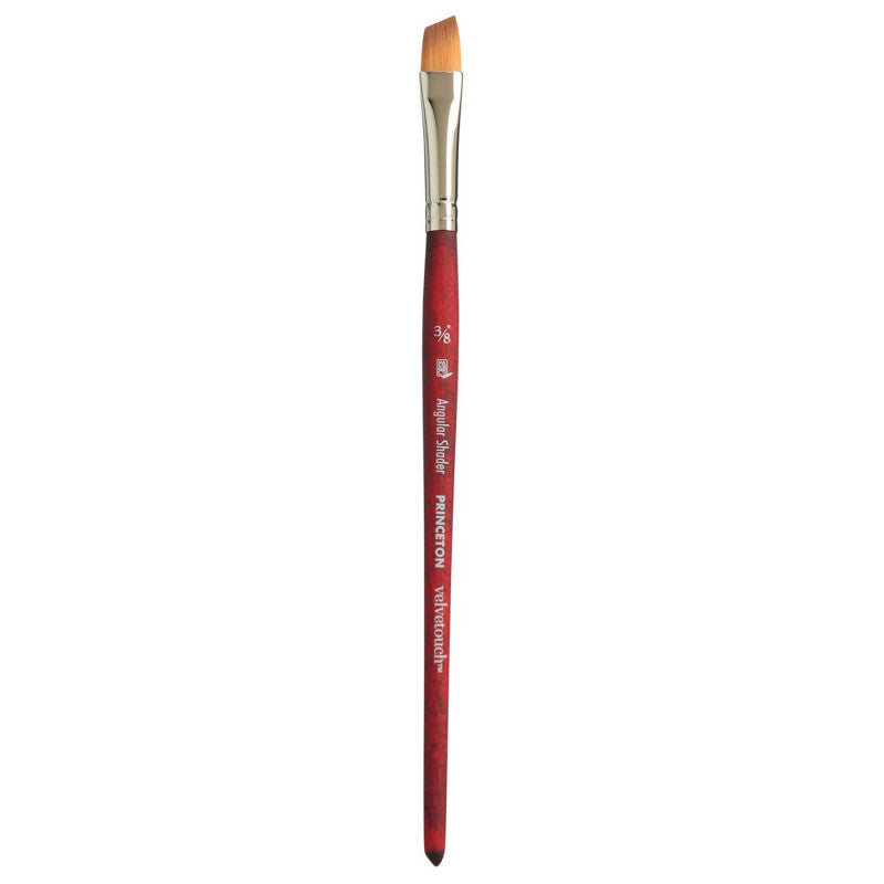 Velvetouch Angle Shader Brush, Synthetic Bristles, Short Handle Mixed Media Paint Brush, Scarlet, Size 3/8 inch, 1 Count
