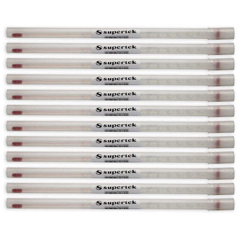 Lab Thermometer, Red Liquid, -20-110C/0-230F, Partial, Pack of 12