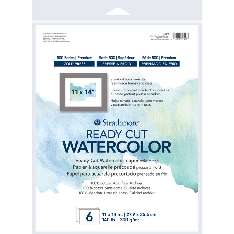 500 Series Ready Cut Watercolor Paper Pack, Cold Press, 11x14 inch, 6 Sheets