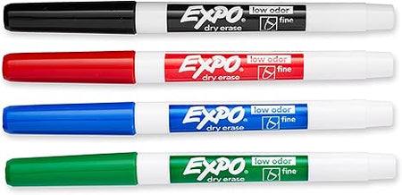 EXPO® Low Odor Dry Erase Marker, Fine Point, Assorted, 4/Set
