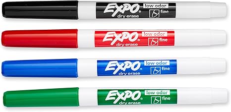EXPO® Low Odor Dry Erase Marker, Fine Point, Assorted, 4/Set