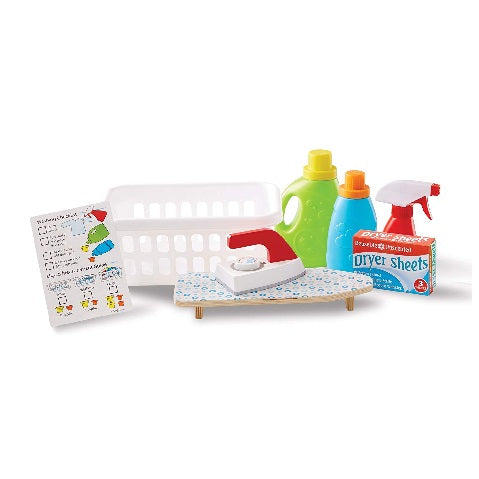 Melissa & Doug Laundry Basket Play Set With Wooden Iron, Ironing Board, and Accessories (14 Pcs)