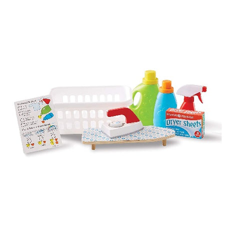 Melissa & Doug Laundry Basket Play Set With Wooden Iron, Ironing Board, and Accessories (14 Pcs)