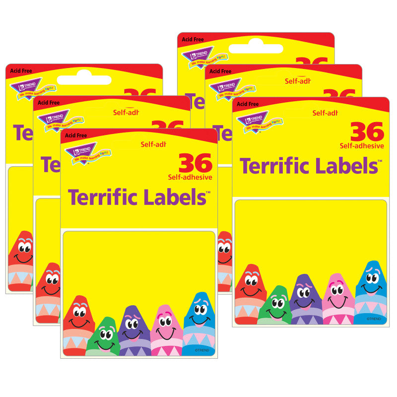Colorful Crayons Terrific Labels&trade;, 36 Per Pack, 6 Packs