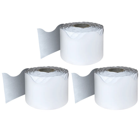 White Rolled Scalloped Border, 2-1/4 Inch x 65 Feet Per Roll, Pack of 3