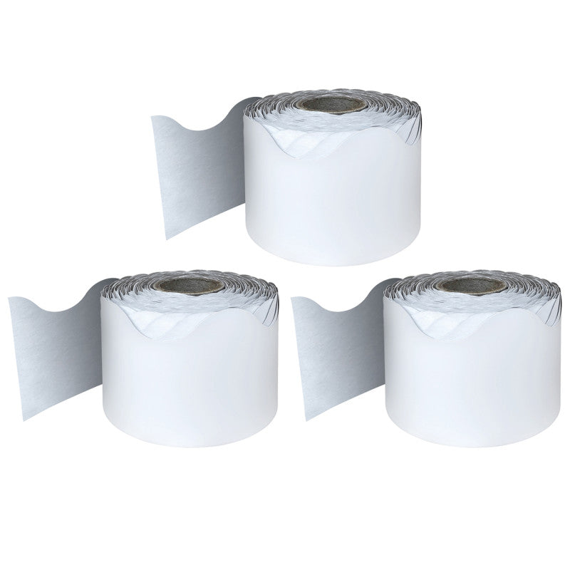 White Rolled Scalloped Border, 2-1/4 Inch x 65 Feet Per Roll, Pack of 3