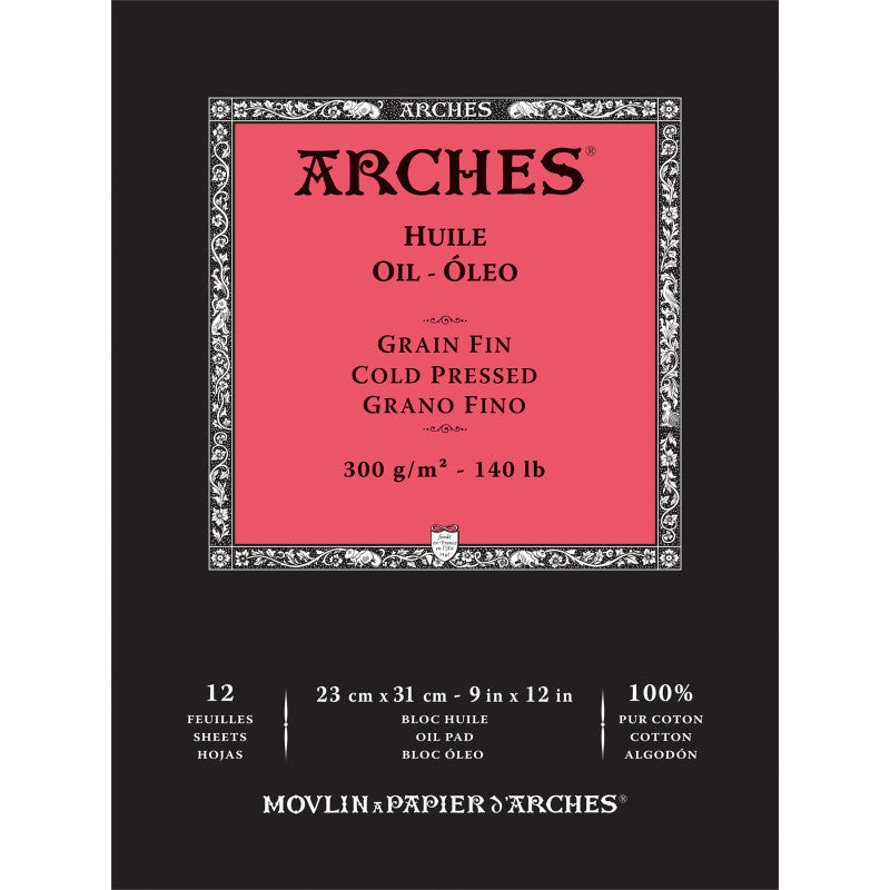 Arches Huile Oil Paper Pad, Natural White, 140lb/300gsm, 12 Sheet, 9x12 inch, 1 Count