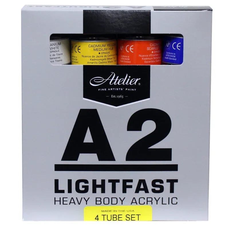 A2 Heavy Body Lightfast Artist Acrylic, 120 ml Tubes, 4 Color Set