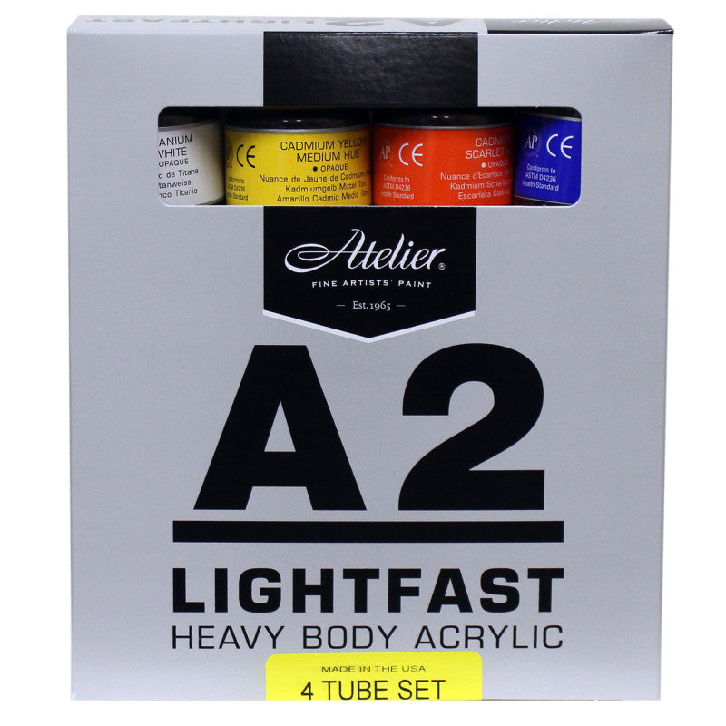 A2 Heavy Body Lightfast Artist Acrylic, 120 ml Tubes, 4 Color Set