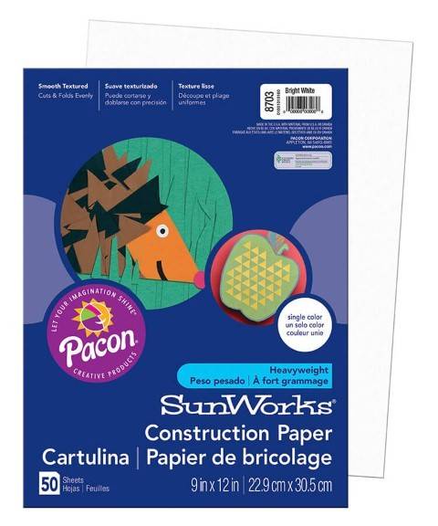 PRANG® Construction Paper 9" x 12" 50 Sheets Per Pack Medium Weight Bright White