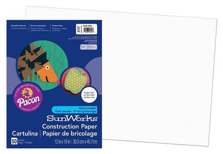 Medium-weight Construction Paper, Bright White12" x 18" 50 sheets per pack