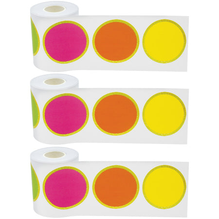 Confetti Colorful Circles Straight Rolled Border Trim, 50 Feet Per Roll, Pack of 3