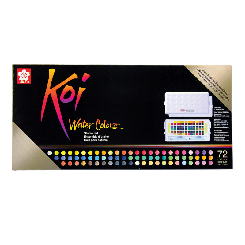 Koi Water Colors Studio Sketch Box with 2 Brushes, 72 Colors