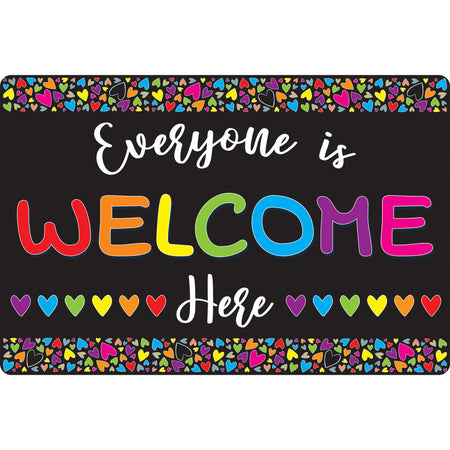 Welcome Mat with Slip Resistant Backing, 15.5" x 23.5", Everyone is Welcome Here, Hearts