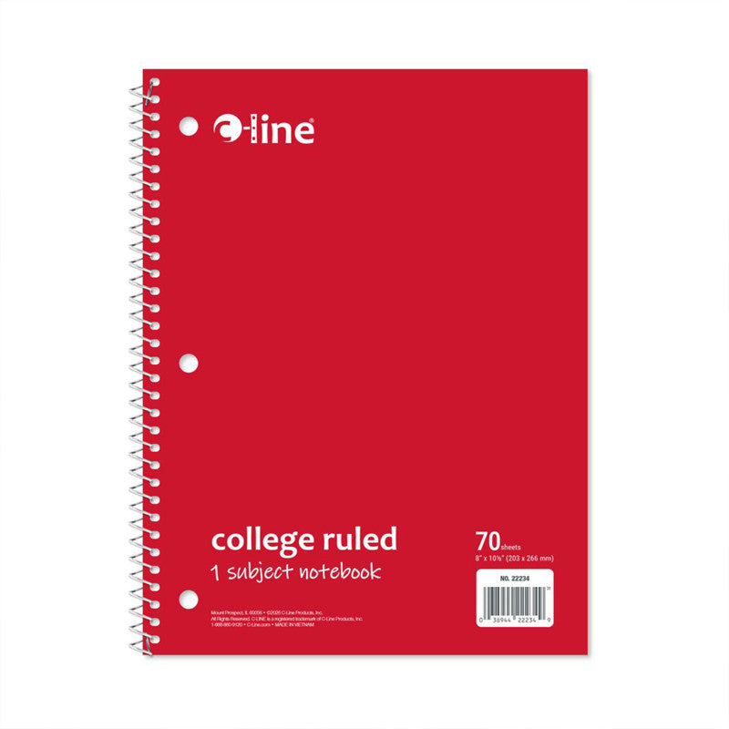 College-Ruled 1-Subject Notebook, 70 Sheets, Red