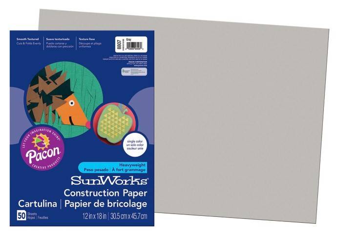 Pacon Construction Paper 12" x 18" 50 Sheets Per Pack Gray