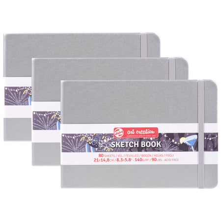 Sketchbook, 80 Sheets, 90lbs, Shiny Silver Cover, 8.3" x 5.8" (A5), Pack of 3