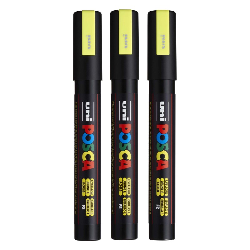 PC-5M Paint Markers, Medium Bullet Tip (1.8-2.5 mm), Fluorescent Yellow, Pack of 3